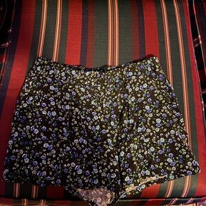 BeBop Black Shorts with Blue and Green Floral Design